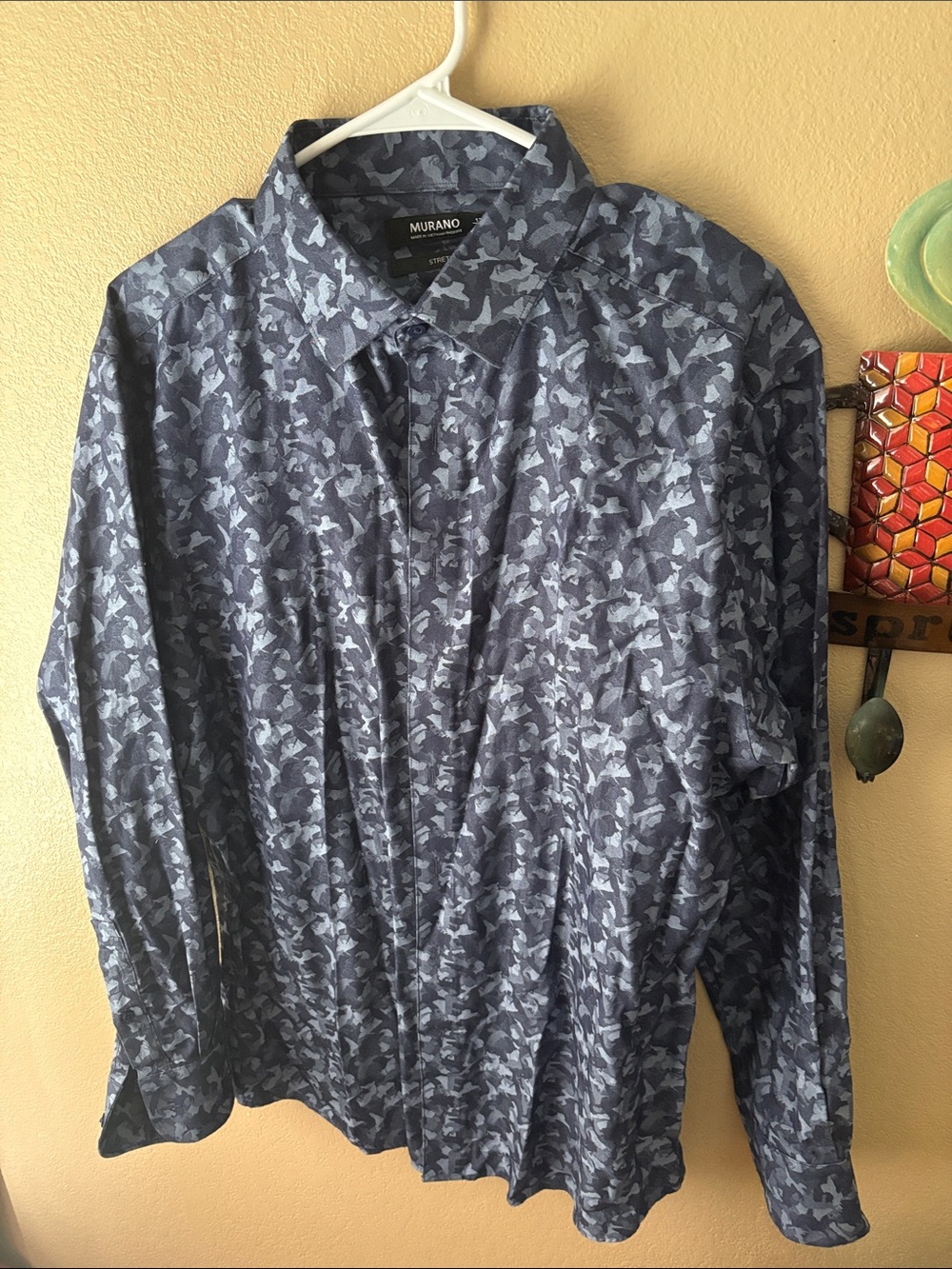 Murano Men's Navy Blue Printed Button-Down Shirt